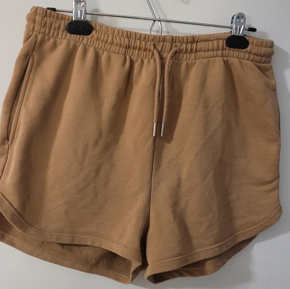 H&M Tan Drawstring Sweat Shorts with Elastic Waistband Medium